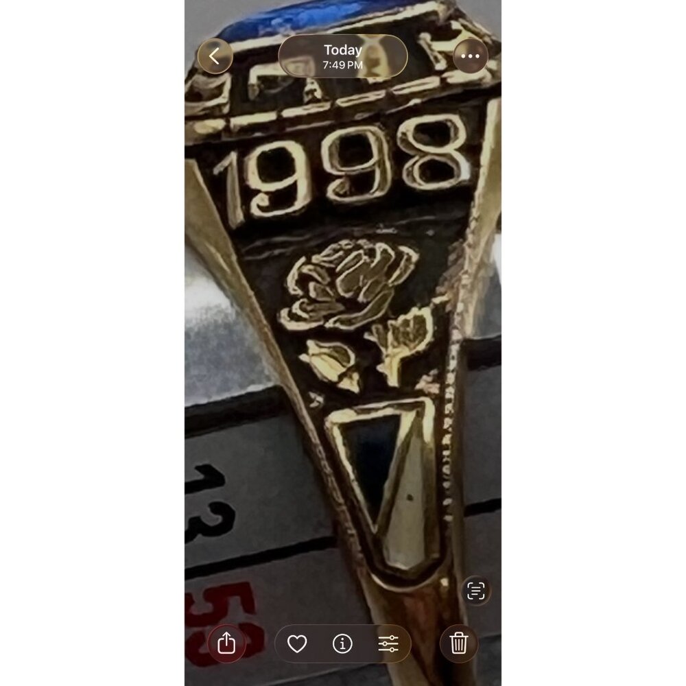 R Johns 1998 Class Ring Gold Plate Logan High Blue Stone Musketeer Rose Brenda 6 - Picture 15 of 15